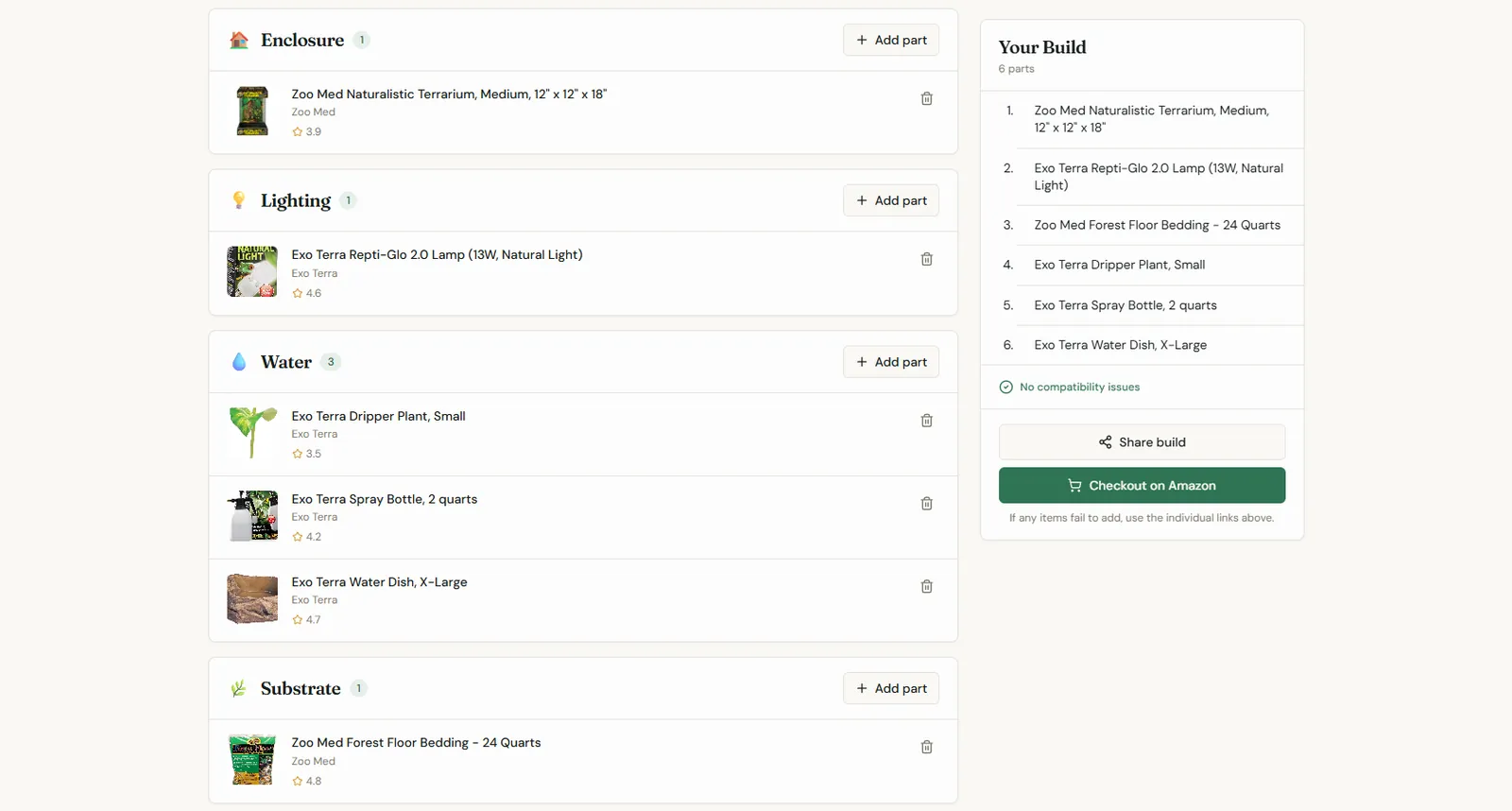 Screenshot of the ReptiBuddy enclosure builder